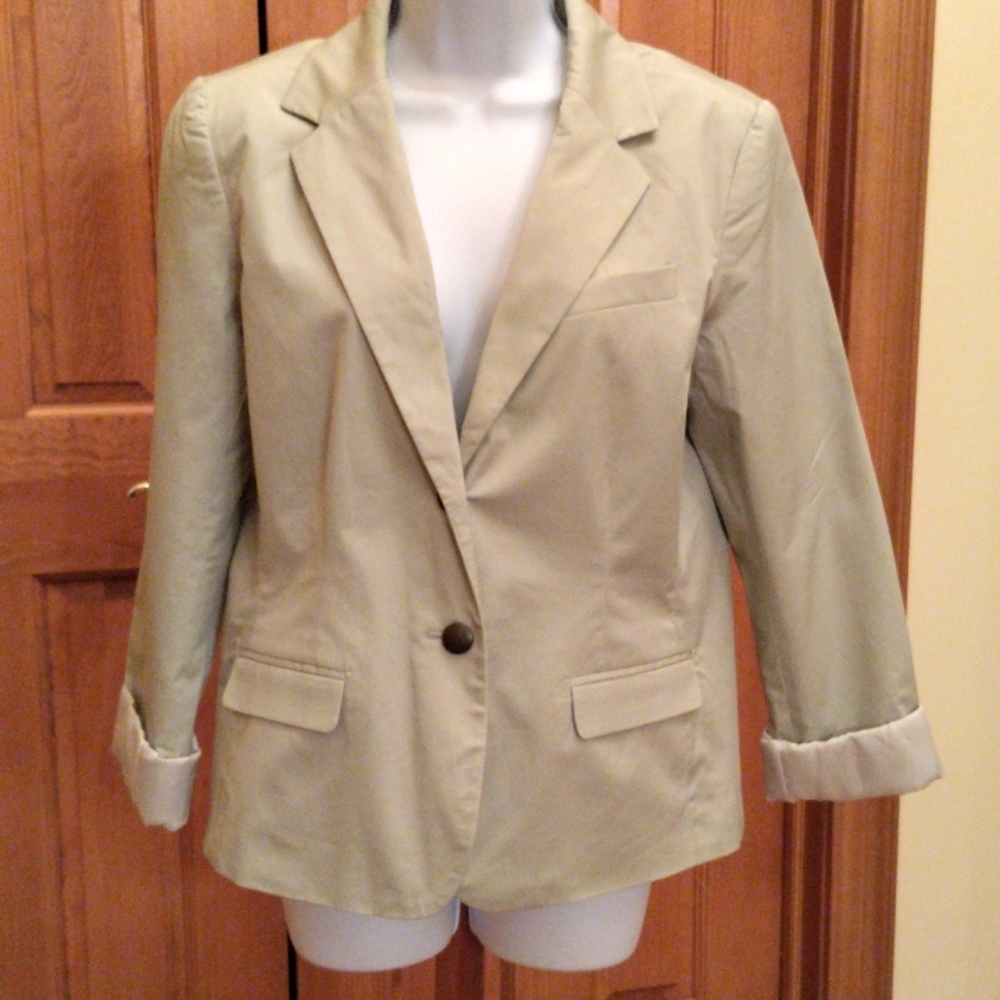 Apt. 9 Khaki Tan Single Button Cotton Stretch Blazer Jacket Size 14